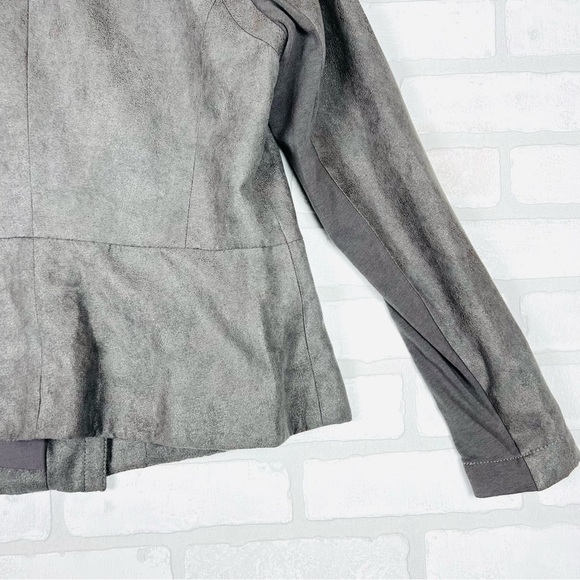 DKNY Jeans Jacket Women Large Gray Faux Suede Polyester Long Sleeve Clipside Zip - Picture 10 of 13